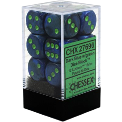 Lustrous Set of 12 D6 Dice (Dark Blue/Green) Dice