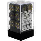 Lustrous Set of 12 D6 Dice (Black/Gold)