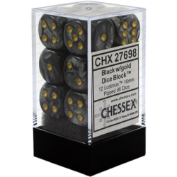 Lustrous Set of 12 D6 Dice (Black/Gold) Dice