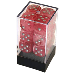 Ghostly Glow Set of 12 D6 Dice (Pink/Silver) Dice