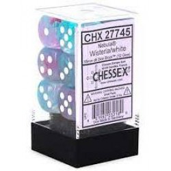 Nebula Set of 12 D6 Dice (Wisteria/White Luminary) 16mm Dice