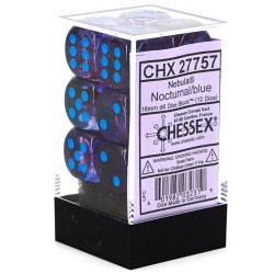 Nebula Set of 12 D6 Dice (Nocturnal/Blue Luminary) 16mm Dice