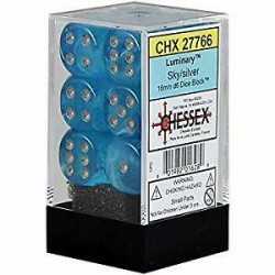 Luminary Set of 12 D6 Dice (Sky/Silver) 16mm Dice