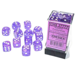 Borealis Set of 12 D6 Dice (Purple/White) 16mm Luminary Dice