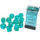 Borealis Set of 12 D6 Dice (Teal/Gold) 16mm Luminary