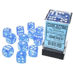 Borealis Set of 12 D6 Dice (Sky Blue/White) 16mm Luminary Dice