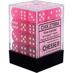 Frosted Set of 36 D6 Dice (Pink/White) 12mm Dice