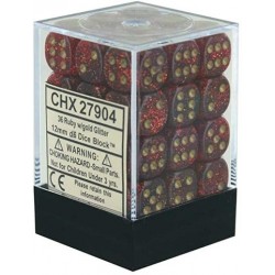 Glitter Set of 36 D6 Dice (Ruby/Gold) Dice