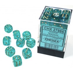 Borealis Set of 36 D6 Dice (Teal/Gold) 12mm Luminary Dice