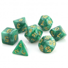Poly Dice Set of 7 for RPGs (Green Swirl/Gold) Dice