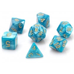 Poly Dice Set of 7 for RPGs (Teal Swirl/Gold) Dice