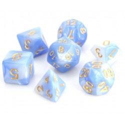 Poly Dice Set for RPGs (Blue/White Marble) Dice